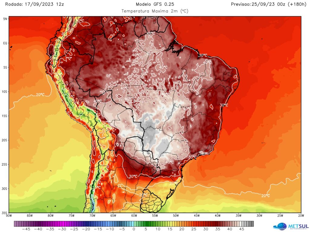 Onda de calor atingirá todas as regiões do Brasil, incluindo o estado do Amazonas, que será um dos mais afetados. FOTO: MetSul Metereologia