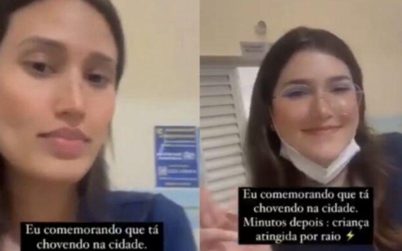 Em uma das postagens, uma das médicas fazia piada dizendo que a criança havia sido atingida por um raio. 