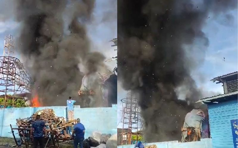 Um princípio de incêndio causou preocupação durante a produção do Boi-bumbá Caprichoso para o Festival Folclórico de Parintins 2023.