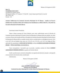 Documento expulsão Menezes do PL