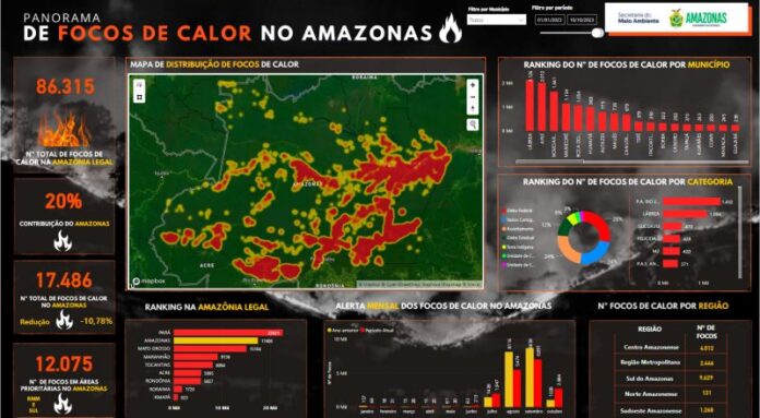 O Painel do Clima mostra que de 1° janeiro até o dia 10 deste mês, foram registrados por satélite 86.315 focos de calor na Amazônia Legal.