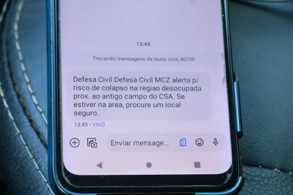 Aviso emitido pela Defesa Civil de Maceió via SMS em 29 de novembro de 2023. 