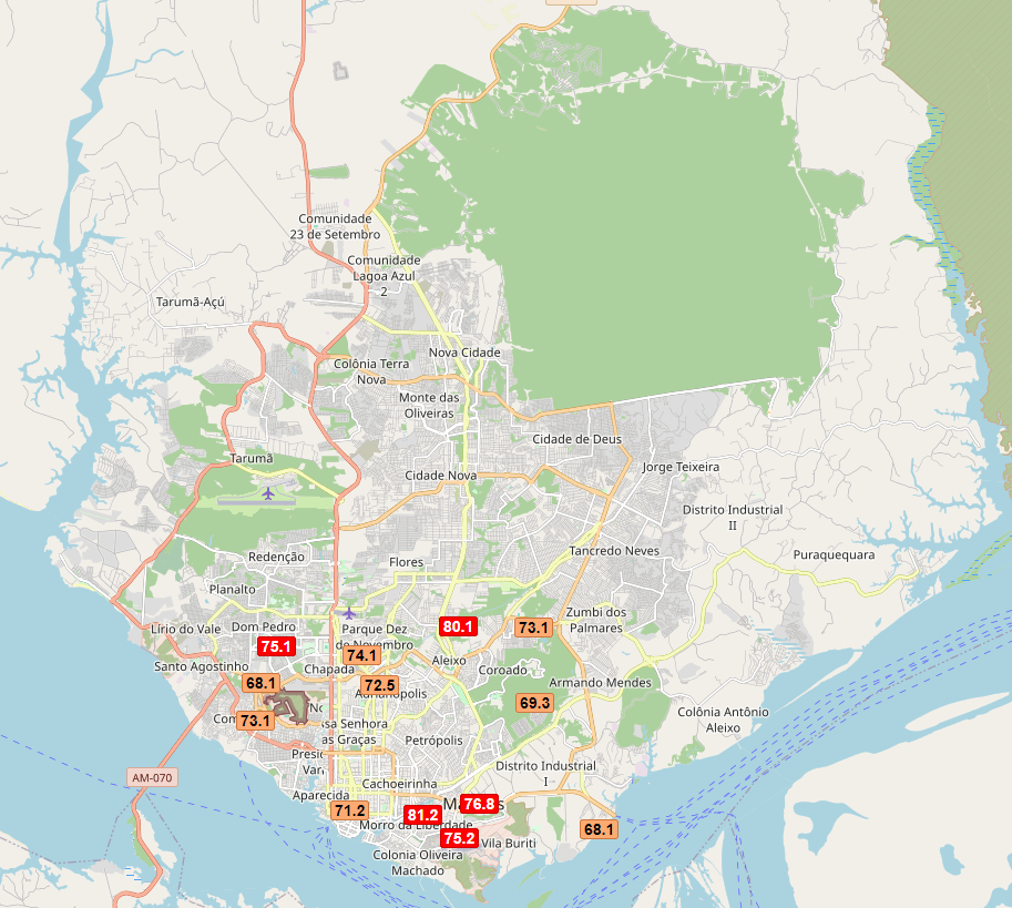 App Selva indica que qualidade do ar de Manaus está "ruim" ou "muito ruim" em diversas localidades.