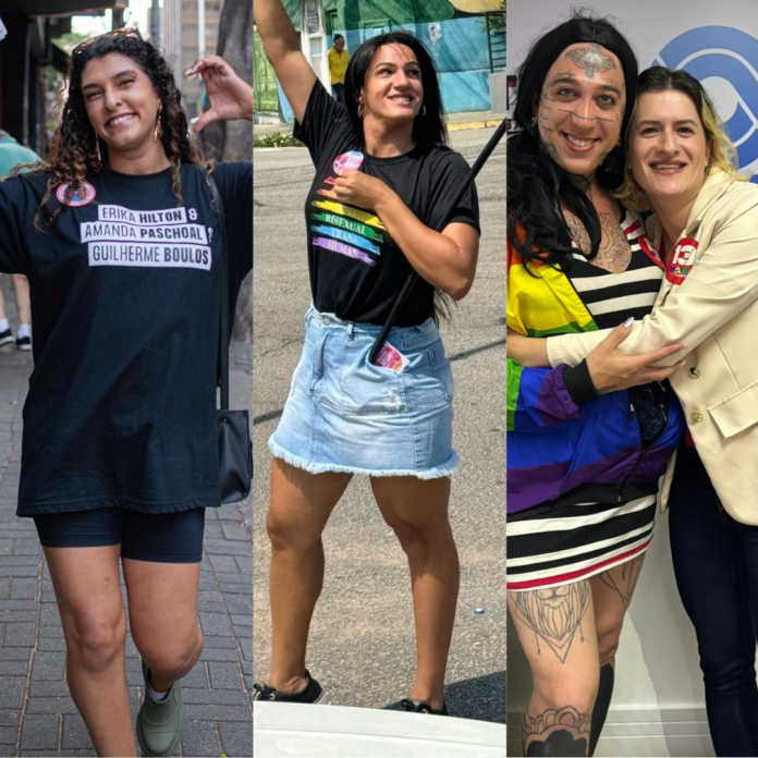 Vereadoras trans e travestis Amanda Paschoal (SP), à esquerda; Thabatta Pimenta (RN), ao centro; Atena Beauvoir e Natasha Ferreira (RS), à direita.