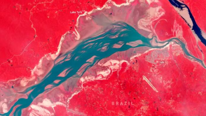 Lago Tefé durante estiagem severa que assola o estado em 2024.