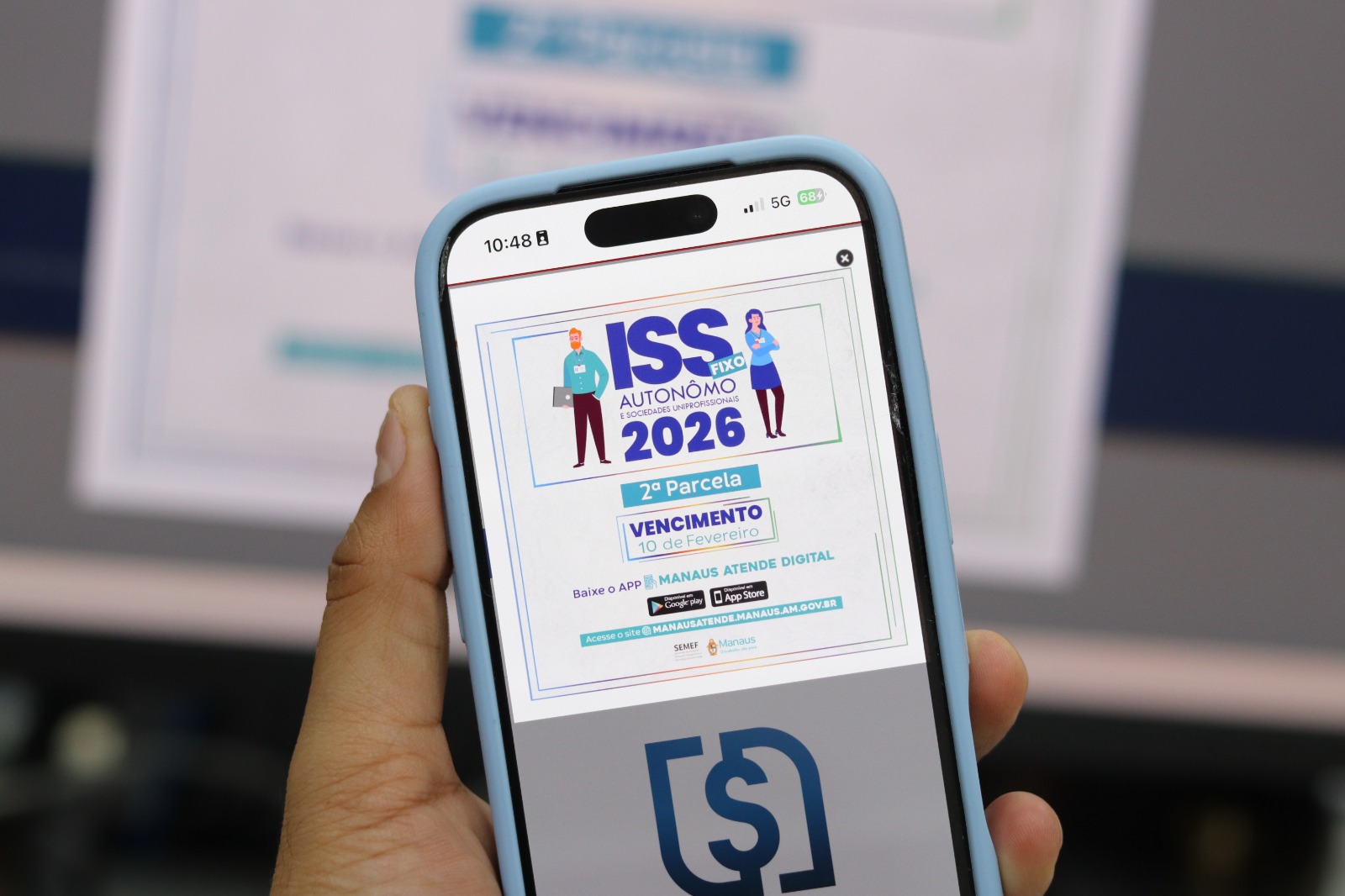 O ISS Fixo 2026 vence nesta terça (10/2) em Manaus. Pague pelo app Manaus Atende Digital e garanta 2% de desconto na parcela.