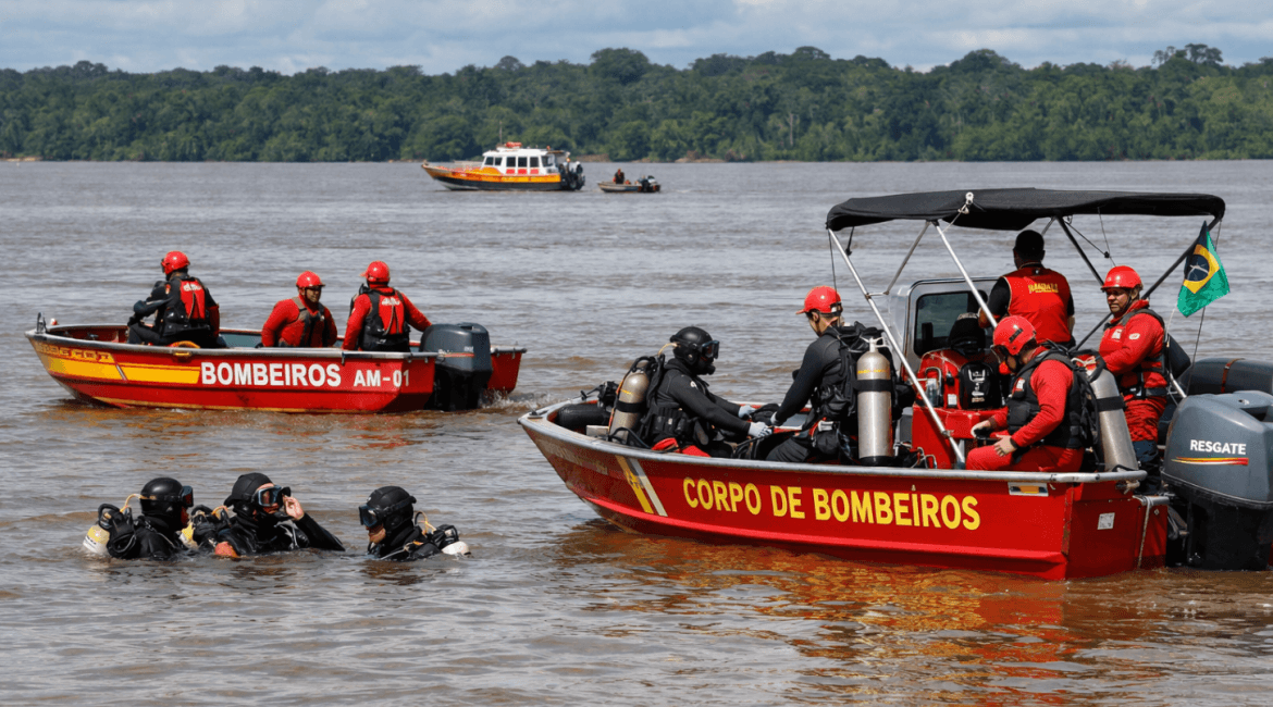 Naufrágio em Manaus mobiliza helicóptero, drones e sonares nas buscas por desaparecidos. Duas mortes foram confirmadas.