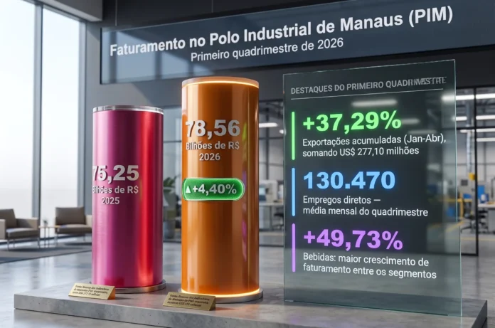 Com avanço de 4,4%, o PIM supera R$ 78 bilhões em faturamento no primeiro quadrimestre de 2026 e sustenta mais de 130 mil empregos na região.