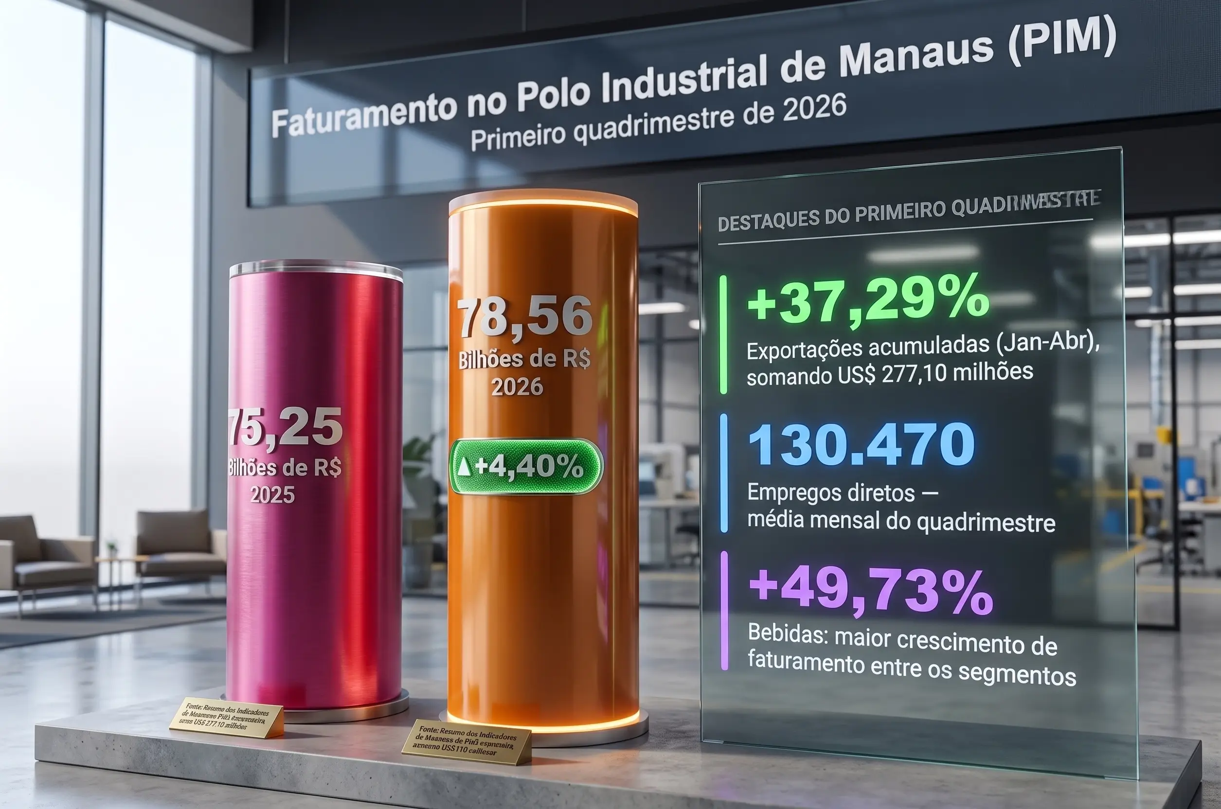 Com avanço de 4,4%, o PIM supera R$ 78 bilhões em faturamento no primeiro quadrimestre de 2026 e sustenta mais de 130 mil empregos na região.