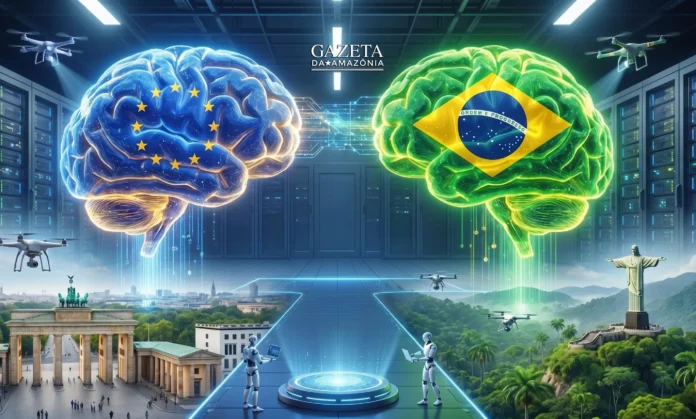 UE firma parceria digital com o Brasil para cooperar em IA e governança de dados, reduzindo a dependência tecnológica frente a EUA e China.