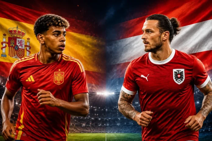 Espanha x Áustria: veja horário, onde assistir, prováveis escalações e tudo sobre o duelo do mata-mata da Copa do Mundo 2026.
