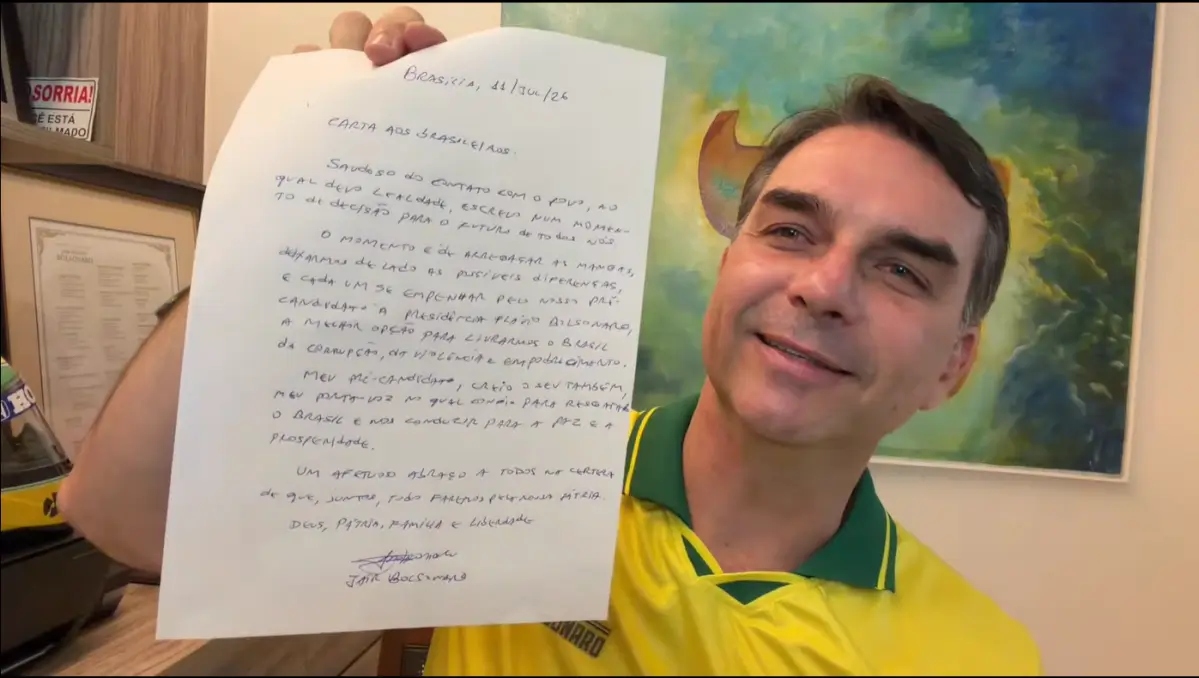Em carta, Jair Bolsonaro pede que aliados superem divisões e trabalhem pela pré-candidatura de Flávio Bolsonaro, apontado como seu porta-voz oficial.