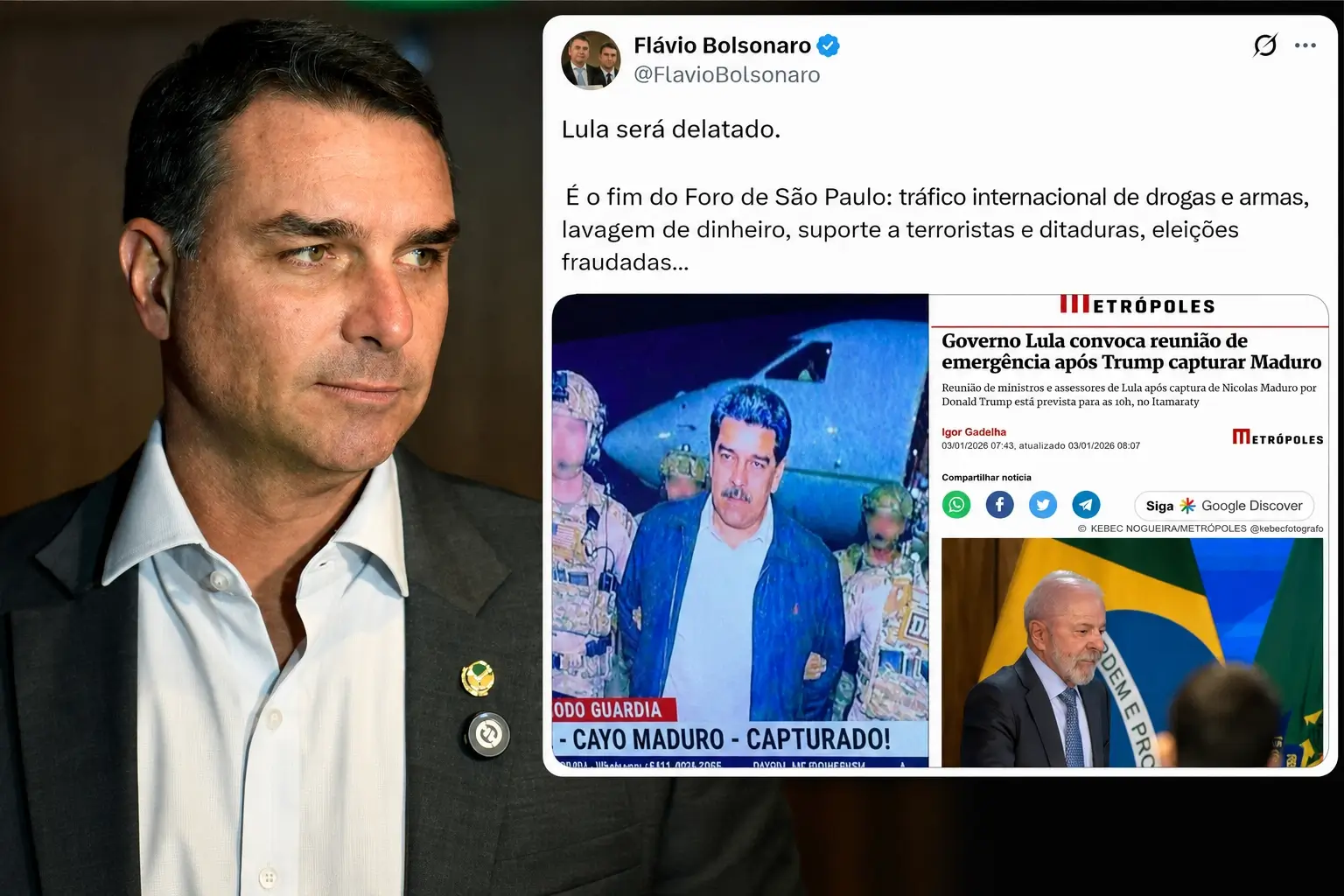 Moraes marca depoimento de Flávio Bolsonaro à PF em inquérito que investiga suposta calúnia contra o presidente Lula após publicação nas redes sociais.