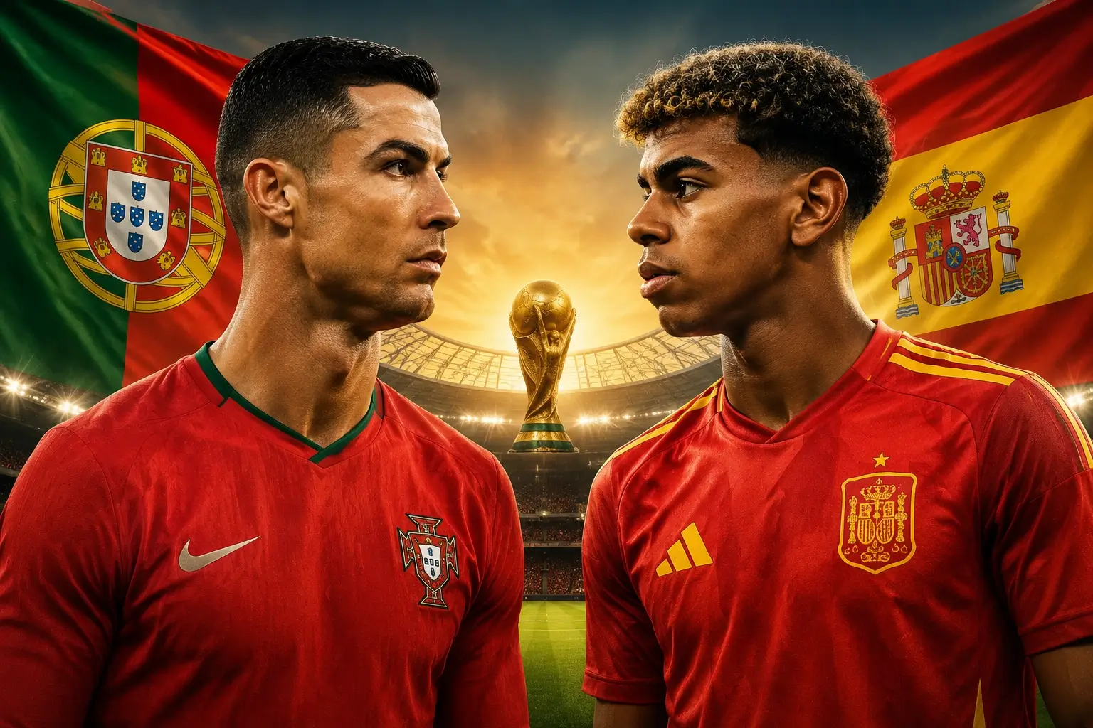 Portugal x Espanha: veja onde assistir ao vivo, horário, escalações, retrospecto e arbitragem das oitavas da Copa do Mundo 2026.