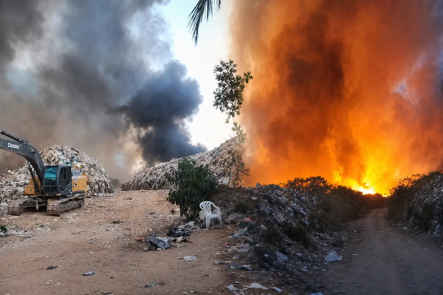Incêndio no lixão de Iranduba chega ao segundo dia e espalha fumaça por diferentes bairros de Manaus nesta sexta-feira.