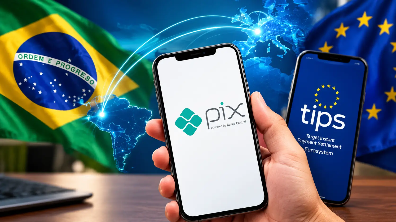 Conexão entre Pix e Tips é estudada por Brasil e Europa para facilitar pagamentos internacionais mais rápidos e de menor custo.