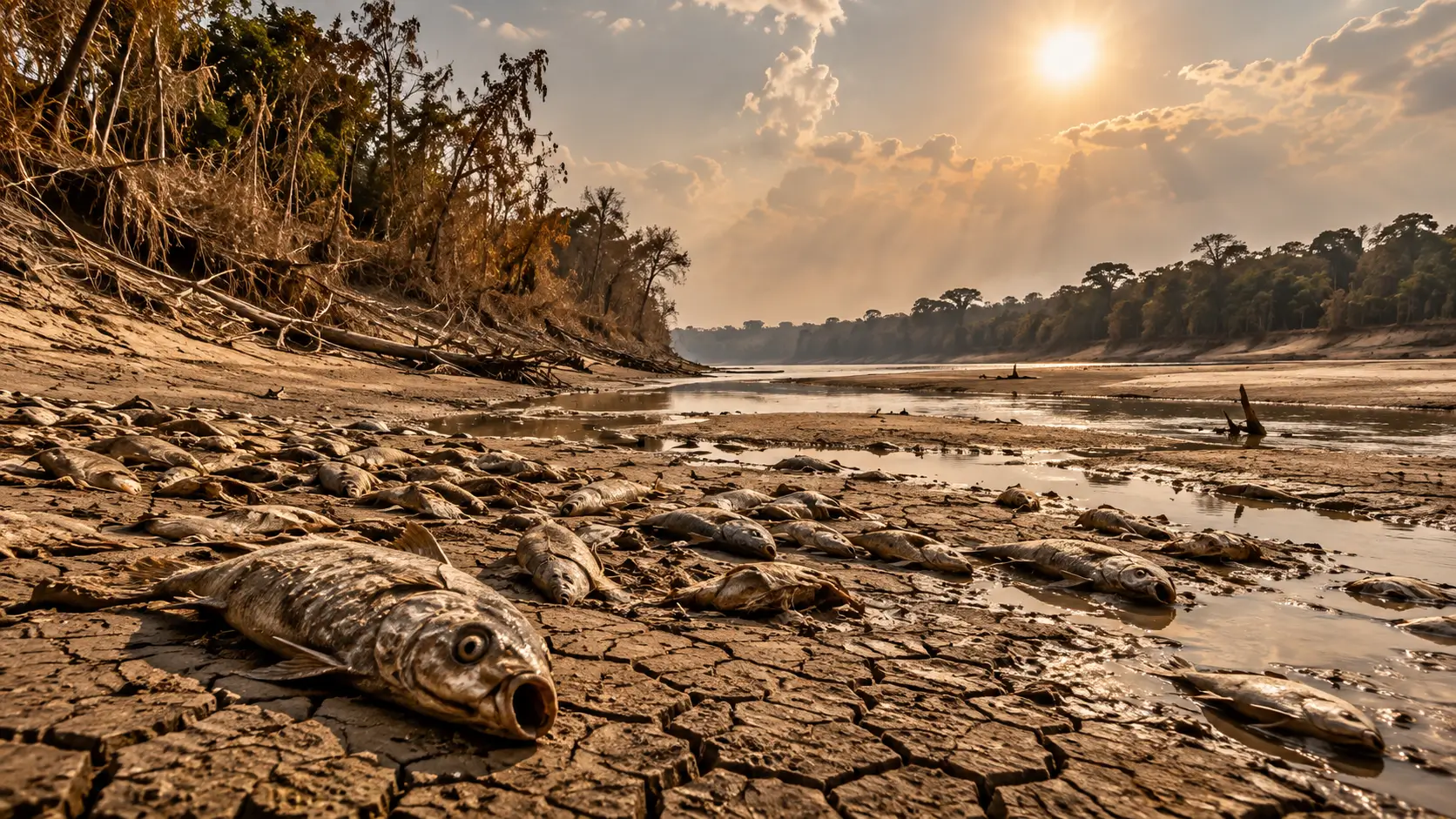 El Niño na Amazônia pode aumentar calor, seca e baixa umidade, ampliando riscos para peixes e anfíbios da região.