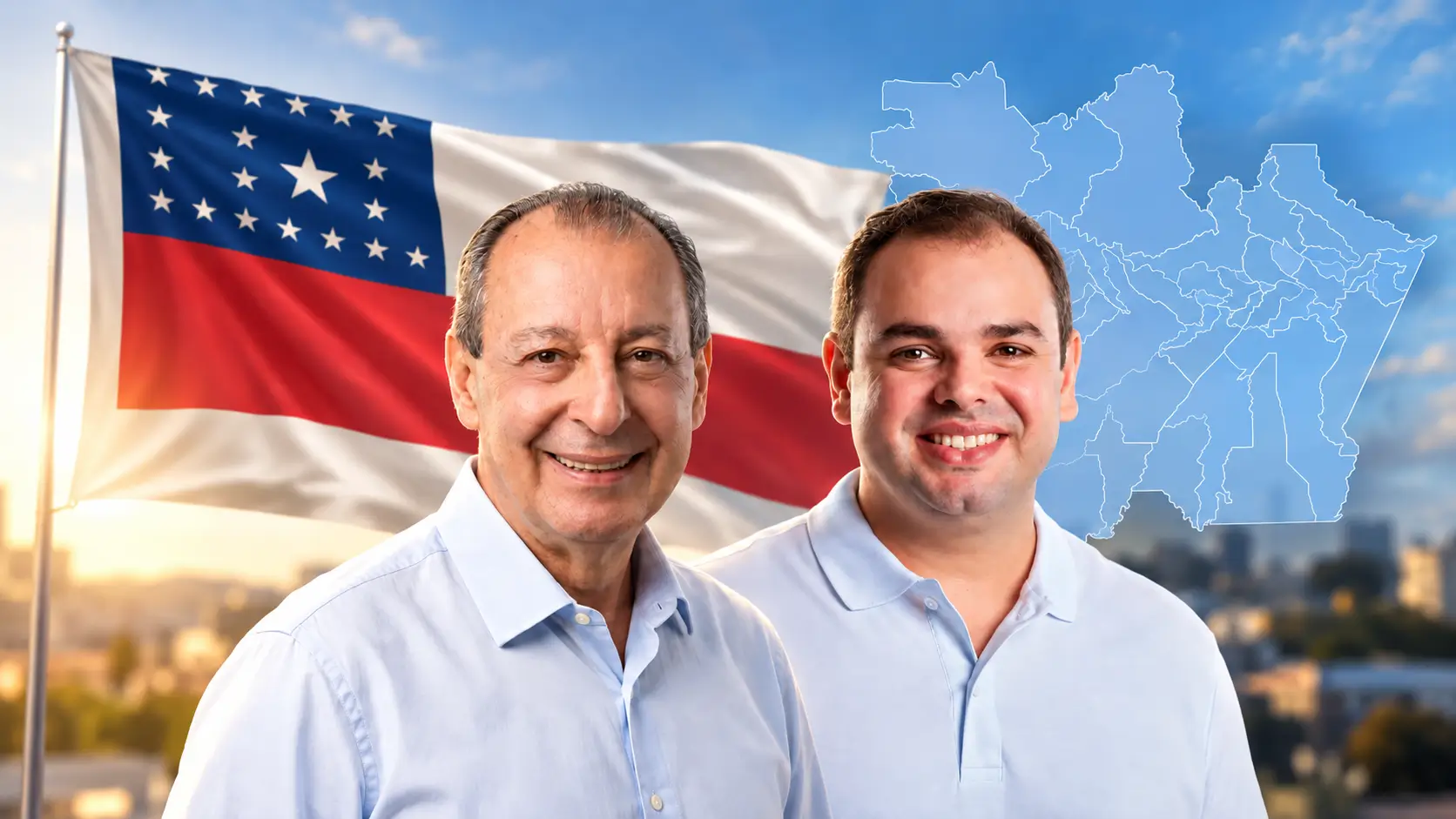 Nova pesquisa aponta empate técnico entre Omar Aziz e Roberto Cidade na corrida ao Governo do AM. Veja simulações de segundo turno e rejeição dos candidatos.