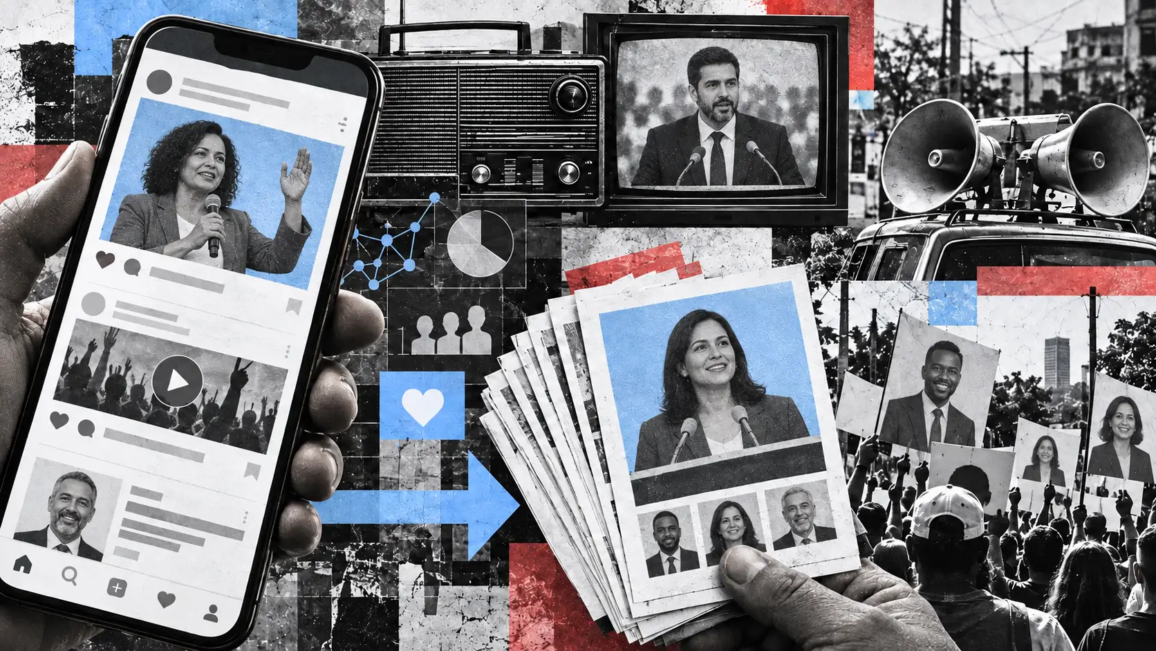 Campanhas eleitorais de 2026 combinam redes sociais, TV, rádio, materiais impressos e mobilização presencial pelo país.