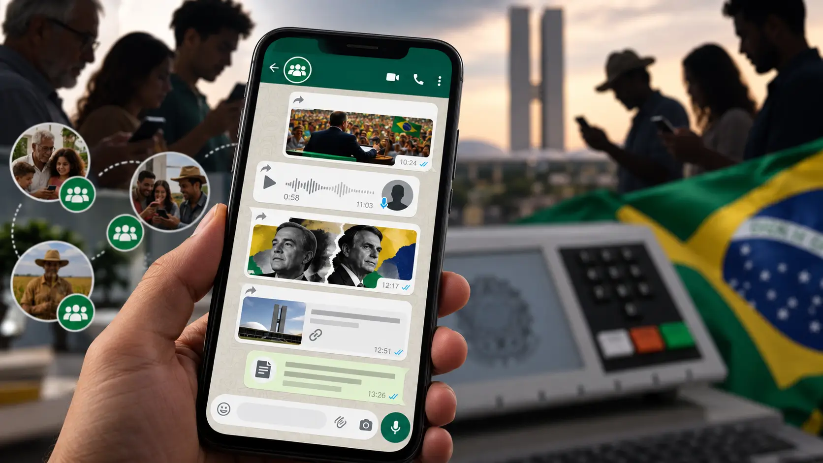 Entenda como o WhatsApp influencia o voto nas eleições de 2026, fortalece campanhas políticas e amplia os riscos de fake news em grupos e conversas.