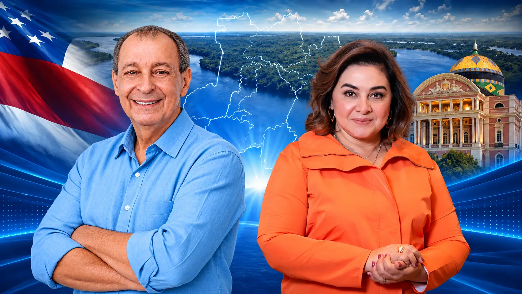 Pesquisa Quaest no AM aponta Omar Aziz com 51% e Maria do Carmo com 37% no segundo turno. Levantamento também avalia o governo Roberto Cidade