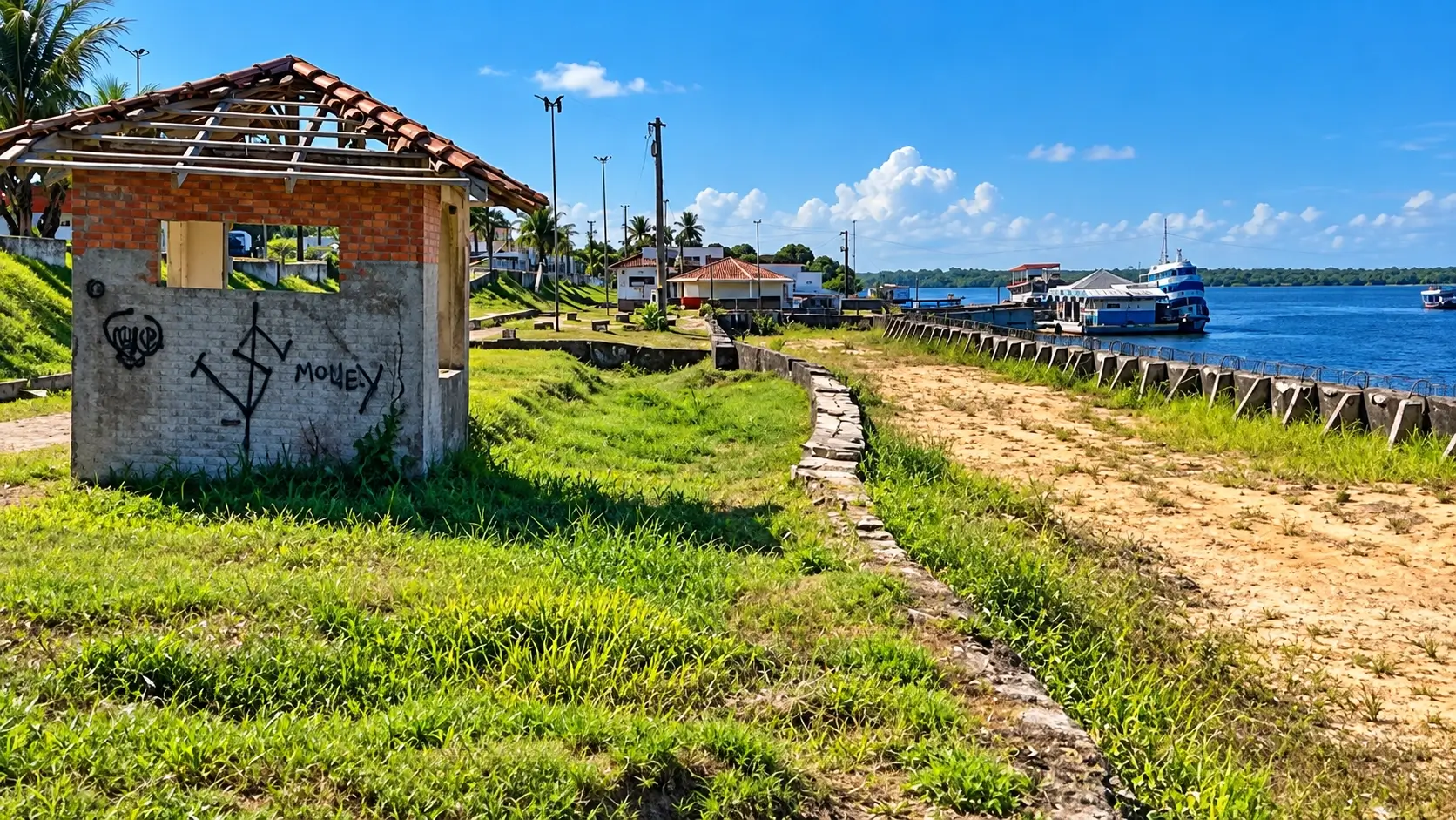MP investiga possível abandono da obra da orla de São Sebastião do Uatumã após inspeções apontarem estruturas inacabadas e ausência de trabalhadores.